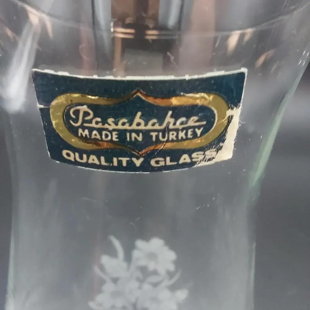 Vintage Pasabahce Etched Glass Daisy Vase Turkey Frosted Floral Bud Vase 7